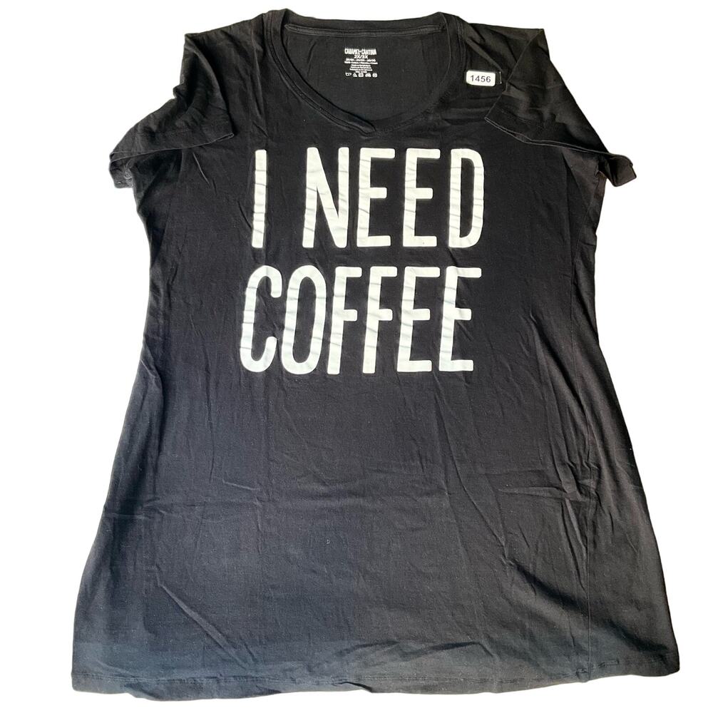 Caramel Cantina Women’s Short Sleeve Knee Dress size 2X/3X, Black, I Need Coffee